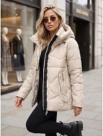 Dámska prešívaná zateplená bunda s kapucňou, svetlo béžová, FashionStreet TY5937 Dámska prešívaná zateplená bunda s kapucňou, svetlo béžová, FashionStreet TY5937