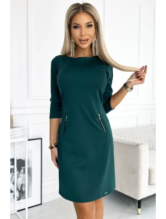 420-5 MARY Šaty so zlatými zámkami - BOTTLE GREEN