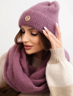 Dámsky mäkký pletený set čiapky a šálu tmavoružový