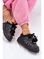 Eko Skórzane Sneakersy Na Platformie Czarne Penolle