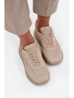 Skórzane Sneakersy Damskie Na Platformie Artiker 55C0021 Beżowe