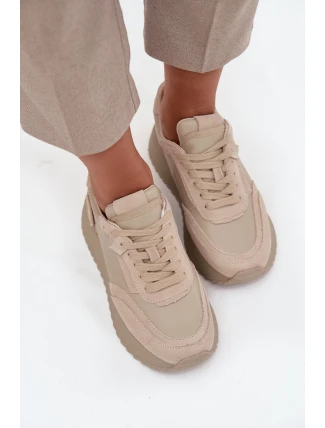 Skórzane Sneakersy Damskie Na Platformie Artiker 55C0021 Beżowe