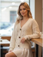 Dámsky sveter KNITVIA ecru FashionStreet MY2422 Dámsky sveter KNITVIA ecru FashionStreet MY2422