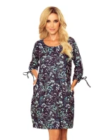 SOPHIE - Pohodlné dámske oversize šaty so vzorom listov v mätovej farbe na tmavom pozadí 281-4 SOPHIE - Pohodlné dámske oversize šaty so vzorom listov v mätovej farbe na tmavom pozadí 281-4