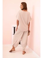 Viskózová blúzka + nohavice tmavobéžová