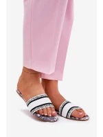 Wzorzyste Płaskie Klapki Damskie Białe Leysi