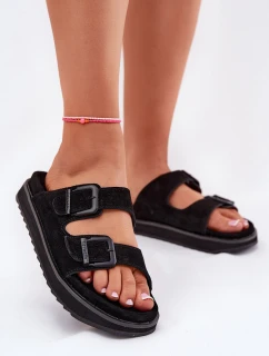 Zamszowe Klapki Damskie Z Klamrami D.Franklin DFSH405001 Czarne