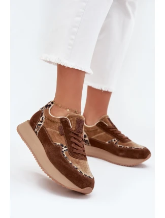 Zamszowe Sneakersy Damskie Big Star OO274A313 HI-POLY SYSTEM Brązowe Panterka