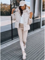 Dámska kožená prechodná bunda COLLAR beige FashionStreet TY3763