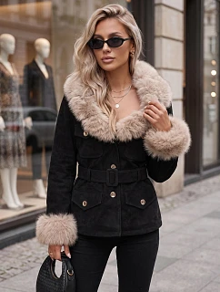 Dámska bunda s odnímateľnou kožušinou, čierna, FashionStreet TY5850
