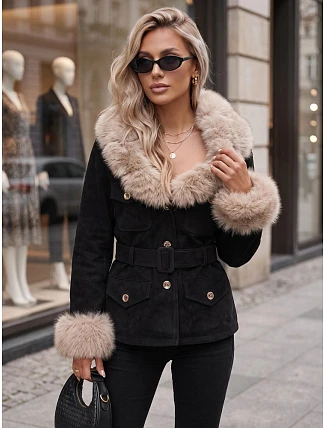 Dámska bunda s odnímateľnou kožušinou, čierna, FashionStreet TY5850 Dámska bunda s odnímateľnou kožušinou, čierna, FashionStreet TY5850
