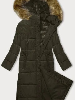 Dlhá zimná bunda s kapucňou khaki (V726)