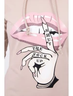 Šaty s dlhším chrbtom a farebnou potlačou béžovej farby