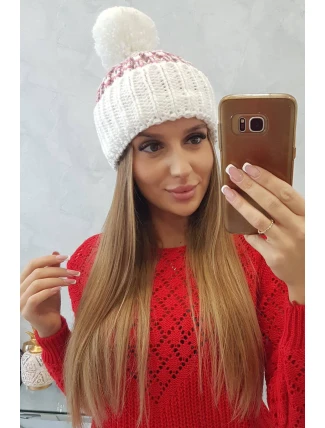 Dámska čiapka Ellen s brmbolcom K325 biela