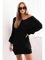 Dámske Plus veľkosť vlny V-neck šaty čierna