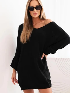 Dámske Plus veľkosť vlny V-neck šaty čierna