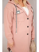 Dámsky plus size kabát s kapucňou a gombíkmi tmavoružový