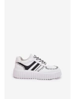 Sneakersy Damskie Na Platformie Biało-Czarne Ofenale