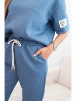 Dámsky viskózový set s krátkymi rukávmi a nohavicami denim melier