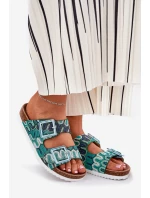 Klapki Damskie Z Klamrami I Brokatem S.Barski RB51-006 Zielone