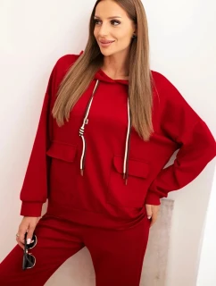Dámska súprava maslová mikina s kapucňou a nohavice s opaskom bordová