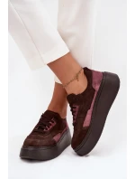 Sneakersy Damskie Z Naturalnego Zamszu Na Platformie Zazoo N1265S3 Czekoladowe