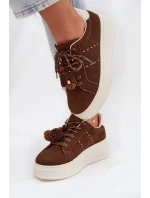 Dámské tenisky na platformě s ozdobnými pompony čokoládové Corinna