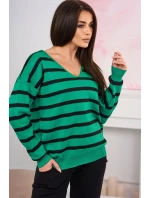 Sveter set Pruhovaná mikina + Nohavice zelený