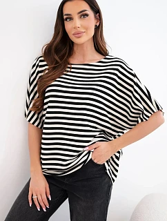 Dámska bavlnená pruhovaná blúzka s krátkymi rukávmi navy