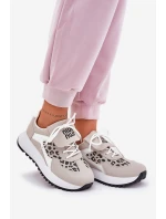 Buty Sportowe Sneakersy Damskie Na Platformie Panterka Biało-Beżowe Pumbes