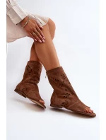 Zazoo 3437 Damskie Zamszowe Sandały Z Cholewką Na Zamek Brązowe