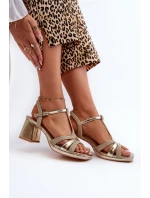 Sandały Damskie Na Słupku Z Eko Skóry Złote Lyana Sandały Damskie Na Słupku Z Eko Skóry Złote Lyana