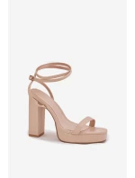 Sandały Damskie Na Słupku Z Paseczkiem Beżowe Fevenne