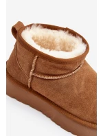 Modne Zamszowe Niskie Śniegowce Camel Nucca