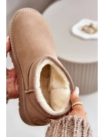 Skórzane Zamszowe Śniegowce Na Platformie Beżowe Nereviana