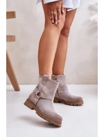 Zamszowe Botki Damskie Na Płaskim Obcasie Lewski 3610 Cappucino