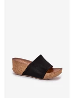 Zazoo 40311 Zamszowe Klapki Damskie Na Korkowym Koturnie Czarne