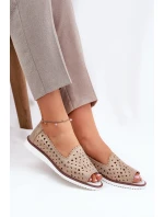 Skórzane Ażurowe Baleriny Z Odkrytymi Palcami S.Barski LR51-922 Złote