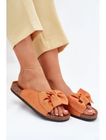 Klapki Damskie Na Korkowej Podeszwie Kokardką Pomarańczowe Seressa