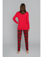 Dámske pyžamo Zorza s dlhými rukávmi a dlhými nohavicami - červené/potlač