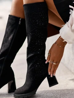 Zdobené dámske čižmy nad kolená Zateplené na kolene MR880-158 Black