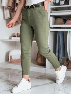 Dámske bavlnené nohavice slim fit s opaskom TAIRONIK khaki FashionStreet UY2547