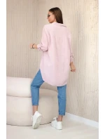 Bavlnená mušelínová košeľa oversize tmavo púdrovo ružová