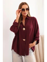 Dámska viskózna košeľa s ozdobnými gombíkmi a golierom bordová