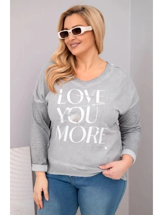 Dámske Plus veľkosť blúzka s potlačou Love You More Grey