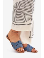 Płaskie Klapki Damskie Z Przeplatającymi Się Paskami Jeansowe Selaenor