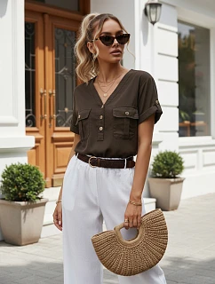 Dámska ležérna blúzka z lyocellu, hnedá, FashionStreet RY2928