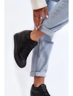 Trampki Skórzane Damskie Na Koturnie Big Star MM274001 Czarne