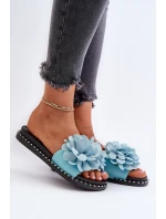 Klapki Damskie Ozdobione Kwiatami Niebieskie Cellanen