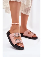 Klapki Damskie Z Klamrami Na Platformie Różowe Elamas